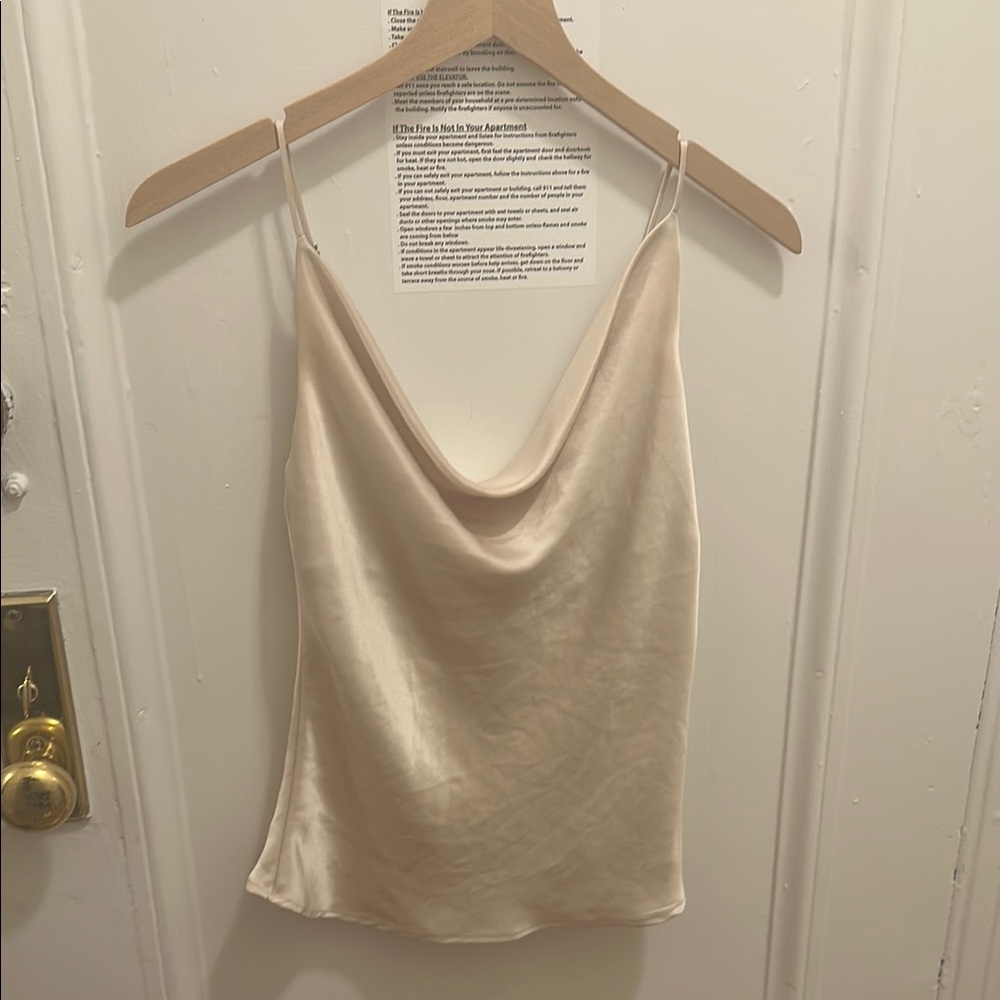 Blue Life Cream Gold Satin Draped Camisole Top